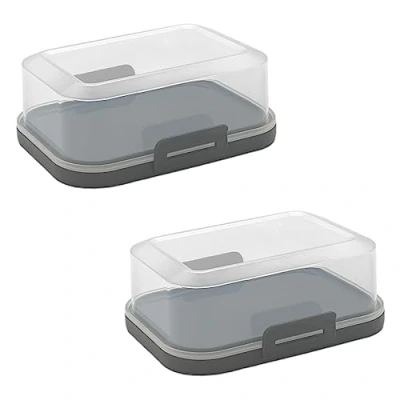 Abbildung von 2x Hochwertige Stapelbare Butterdose mit Verschluss, Plastik box dose, Perfekte Ordnung im Kühlschrank BPA Frei Mehrzweck anthrazit