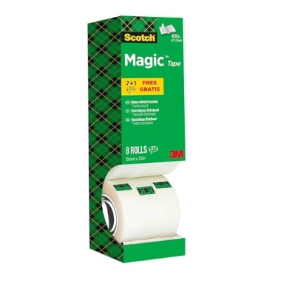Abbildung von Scotch Magic Tape Vorteilspack 8 Rollen, 19 mm x 33 m Unsichtbares Klebeband für allgemeine Zwecke zur Reparatur, Etikettierung und Versiegelung von Dokumenten
