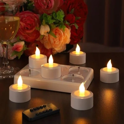 Abbildung von EXTSUD 6 Stück LED Teelichter Wiederaufladbare mit Timerfunktion und Ladestation Elektrische Kerzen Flackernd Flammenlose für Halloween Weihnachten Tisch Haus Deko