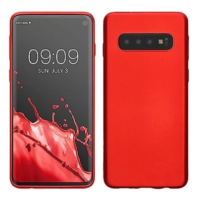 Abbildung von kwmobile Case kompatibel mit Samsung Galaxy S10 Hülle Schutzhülle aus Silikon metallisch schimmernd Handyhülle Metallic Dunkelrot