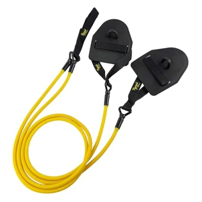 Abbildung von TYRON Latex Zugseil mit Handpaddles (geringer Widerstand) Schwimmtraining Armzug Training für Schwimmer und Triathleten