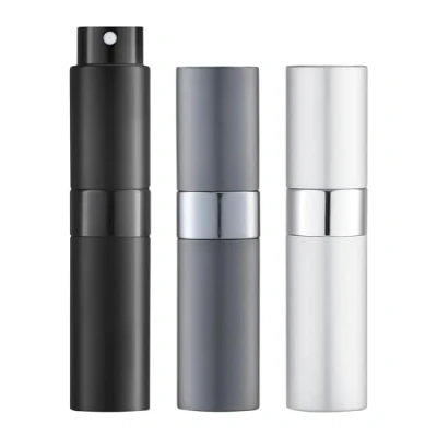 Abbildung von Toureal 8ML Parfum Zerstäuber Leer (3 Stück) Mini Spruehflasche, Parfüm Behälter, Parfümzerstäuber Nachfüllbar (Schwarz, Tiefgrau, Silber)