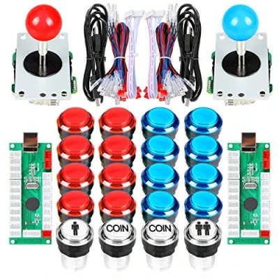 Abbildung von EG STARTS Arcade Schrank Teile 2x 8 Wege Joystick + 16x LED beleuchtet Push Button 2 Spieler Münze Tasten für Raspberry Pi 3B Model Project DIY