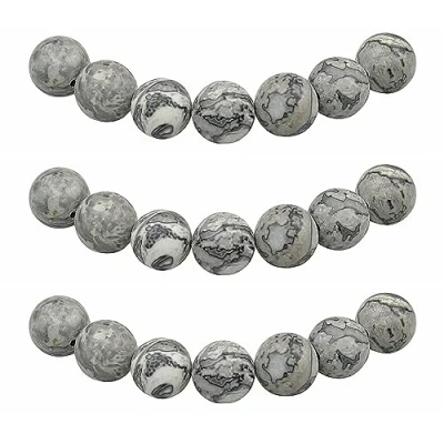 Abbildung von MJDCB Perlen zum Auffädeln 8mm 45 stück Graue Karte Jaspis Halbedelsteine mit Loch Natürliche Lose Runde Steinperlen für Herstellung Schmuck Armbänder Halsketten