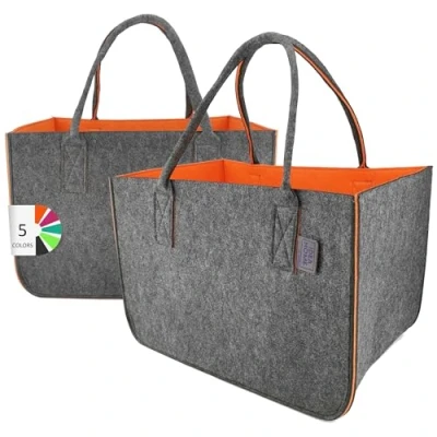 Abbildung von IDEA HOME Filztasche 2 Stücke Shopper Groß 30 Liter Einkaufstasche XXL Zusammenklappbar Einkaufskorb Kaminholztasche Kleiderkorb Spielzeugtasche Dunkelgrau/Orange, XL