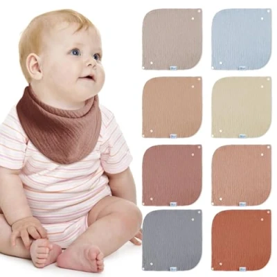 Abbildung von Lulu moon Lätzchen Baby Absorbierende Dreieckstuch, Musselin Halstuch mit Verstellbares Druckknopf, Weiche Sabberlätzchen für Junge und Mädchen, Unisex, 8 Stück (Erde)