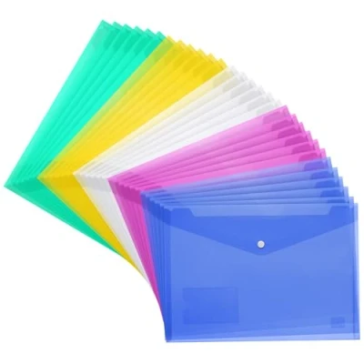 Abbildung von H&amp;S 30er Set Dokumentenmappe A4 zum Abheften 30x Dokumententasche Abheftbar 30 Dokumententaschen mit Druckknopfverschluss Dokumenten Mappen Transparent bunt