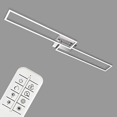 Abbildung von BRILONER LED Deckenlampe mit Fernbedienung, dimmbar, einstellbar von warmweiß bis neutralweiß, Lampe, Deckenleuchte, Wohnzimmerlampe, Schlafzimmerlampe, Küchenlampe, 110s24,8s7,8 cm, Chrom Alu