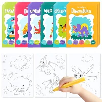 Abbildung von THE TWIDDLERS 24 Mini Malbücher für Kinder Dinosaurier, Bauernhof &amp; Meerestiere Mitgebsel, Gästegeschenke Kindergeburtstag Hochzeiten