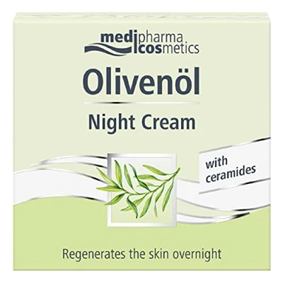 Abbildung von Medipharma Cosmetics Olivenol Night Cream Feuchtigkeitsspendende Nacht Gesichtscreme 50 ml Anti Alters Behandlung mit Olivenöl, Jojobaöl und Karitee Butter für trockene Haut (Damen Herren)