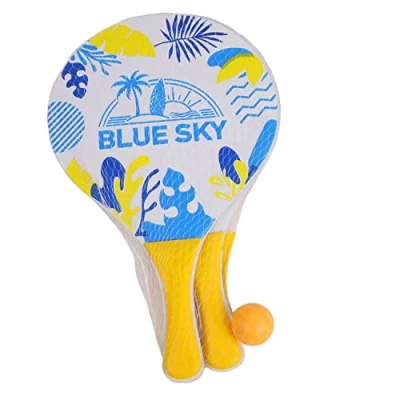 Abbildung von Blue Sky 2 Strandtennisschläger Strandball Schlägerspiel 040719J Gelb Holz 38 cm x 24 Spielzeug für Kinder und Erwachsene Outdoor Spiel Strandspiel Ab 3 Jahren
