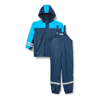 Abbildung von Playshoes Unisex Kinder Regen anzug Mit Fleece futter Warmer Wasserdichter Matschanzug Regenbekleidung, Marine, 140 EU