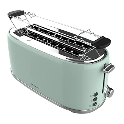 Abbildung von Cecotec Toaster 4 Scheiben Toast&amp;Taste 1600 Retro Double Blue, 1630 W, 2 Breite und Lange Schlitze von 3,8 cm, Edelstahl, Obere Roste, Regulierbare Leistung, Krümelschublade