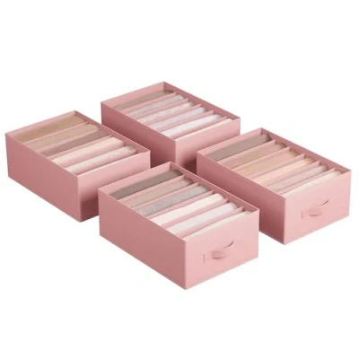 Abbildung von SONGMICS Kleiderschrank Organizer 4er Set, Aufbewahrungsbox 6 Fächer, Schubladen Ordnungssystem, Ordnungsboxen faltbar, 42 x 30 17 cm, für Hosen, Kleidung, pastellrosa RUS009R01