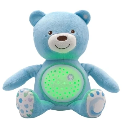 Abbildung von Chicco First Dreams Baby Bär Plüsch Teddybär, weicher Projektor mit Nachtlicht, Lichteffekten und entspannenden Melodien, Kinderspielzeug 0+ Monate, Hellblau