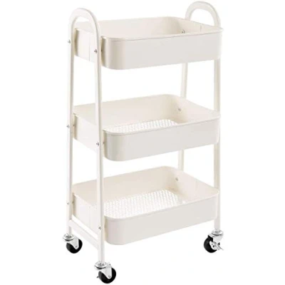 Abbildung von DOEWORKS Rollwagen Metall Servierwagen Küchenwagen Aufbewahrungswagen 3 Etagen Utility Cart Organizer Wagen mit Rädern für Wohnzimmer Schlafzimmer Make up Badezimmer Büro, Weiß