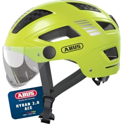 Abbildung von ABUS Stadthelm Hyban 2.0 ACE Fahrradhelm mit Visier, Licht und ABS Hartschale für Damen Herren Gelb, Größe M​, M (52 58 cm)