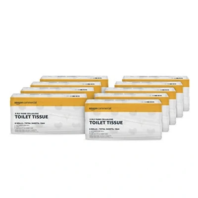 Abbildung von AmazonCommercial Toilettenpapier, 3 lagig Premium, 72 Rollen (9 Rollen, 8 er Pack), 243 Blätter per Rolle, Blattgröße: 9,46 cm x 11