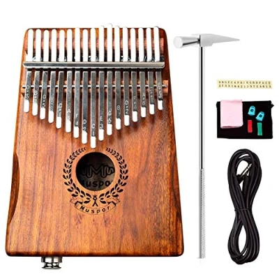 Abbildung von Alnicov Acacia EQ Kalimba mit 17 Tasten, elektrischer Finger Daumen Klavier Eingebauter Tonabnehmer 6,35 mm Audio Schnittstelle für professionelle Musikinstrumente Anfänger