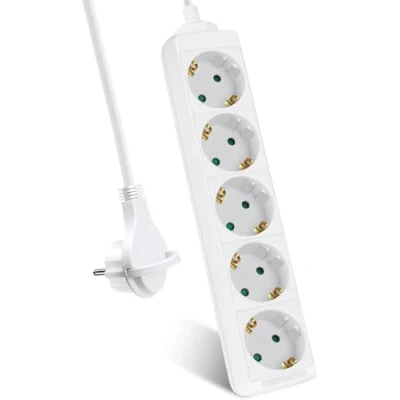 Abbildung von EXTRASTAR 5 Fach Steckdosenleiste, Flachstecker Mehrfachsteckdose mit 1.5m Kabel, Flacher Stecker Kindersicherung, 16A/3680W, Weiβ
