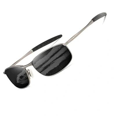 Abbildung von kimorn Polarisierte Sonnenbrille Herren Retro Rechteckig Rahmen Klassisch Unisex Gläser K0535 (Grau&amp;Schwarz)