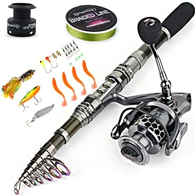 Abbildung von Sougayilang, Teleskopangel/Angelrolle, Kohlefaser Angelrute/Spinnrollen, ideal für Reisen, zum Angeln in Salzwasser und Süßwasser, Fishing Full Kits Without Carrier Case, 2.1M/6.89FT