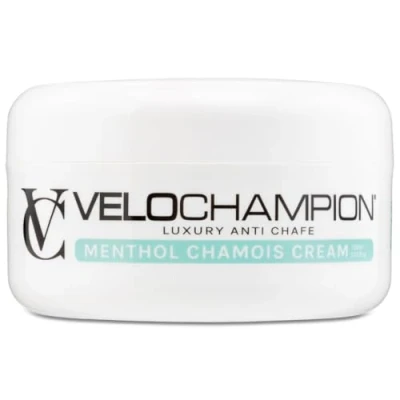 Abbildung von VeloChampion Luxus Chamois Sitzcreme zum Radfahren &amp; Laufen Menthol Anti Scheuer Creme. Reduziert Reibung im Sattel, an den Oberschenkeln Füßen (150ml)