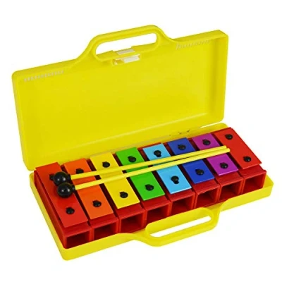 Abbildung von A Star Buntes Glockenspiel Set mit 8 Sopran Diatonischen Regenbogen Xylophonen zwei Schlägeln und solider gelber Tragetasche C6 bis C7