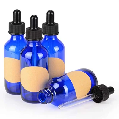 Abbildung von stonylab 60 ml (2 oz) 4er Pack Glas Tropfflasche, Blau Leere Glasflasche mit Kegelförmigem Glastropfer, Innenstöpsel und Etikett für Ätherische Öle, Aromatherapie Düfte