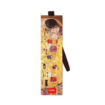 Abbildung von Legami Lesezeichen mit Gummizug, auch nützlich, um das Buch geschlossen zu halten, aus beschichtetem Papier, 4,7 x 17,5 cm, Thema Gustav Klimt
