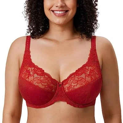 Abbildung von DELIMIRA Damen Minimizer BH ohne Einlagen mit Spitze Bügel Große Größen Dunkelrot 105C