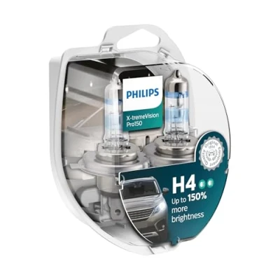 Abbildung von Philips Halogen, X tremeVision Pro150 H4 Scheinwerferlampe +150%, Doppelset, 567028, Twin box, Weiß