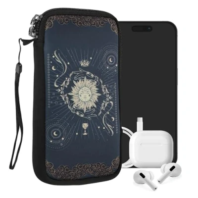 Abbildung von kwmobile Handytasche für Smartphones XL 6,7/6,8&quot; Neopren Handy Tasche Hülle Cover Case Schutzhülle Tarot Karten Dunkelblau Gelb Schwarz 17,2 x 8,4 cm Innenmaße
