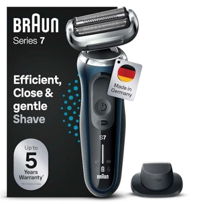 Abbildung von Braun Series 7 Elektrorasierer 360 Flex mit EasyClick Präzisionstrimmer, Rasierer Herren Elektrisch, Wet &amp; Dry, Geschenk Mann, Made in Germany, 71 B1200s, blau