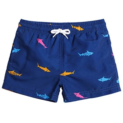 Abbildung von MaaMgic Kleine Jungen Badeshorts Schnelltrocknend Boardshorts mit Mesh Futter Taschen und Verstellbarem Tunnelzug MEHRWEG, 3 4 Jahre alt, Navy Blau Hai