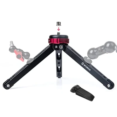 Abbildung von Mini Tripod Moman TR01 Small Stativ Tischstativ Klein Kamerastativ CNC Aluminium 1/4 3/8 Schraubbefestigung max.80kg Belastung für Canon Sony Nikon Panasonic DSLR Kamera Smartphone Gimbal，Schwarz Rot