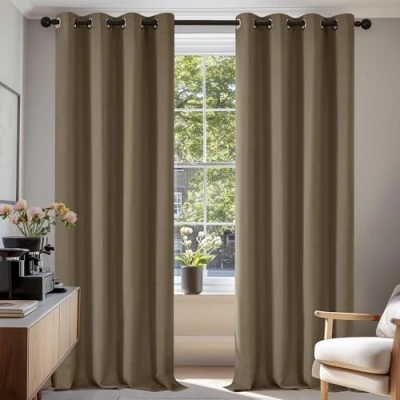 Abbildung von Deconovo Blickdichte Gardinen Kälteschutzvorhang Blickdicht Vorhang Verdunkelung, 220x140 cm(HöhexBreite), Taupe, 2er Set