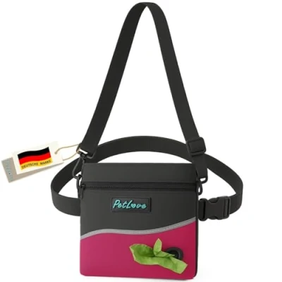 Abbildung von PetLove Leckerlibeutel für Hunde Futterbeutel mit Magnetverschluss Inklusive Kotbeutelspender &amp; verwendbar als Bauchtasche Pink