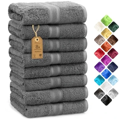 Abbildung von NatureMark 8er Pack Frottier Handtücher 50x100cm, 100% Baumwolle, Anthrazit grau, 50 x 100 cm