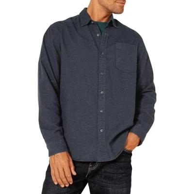 Abbildung von Amazon Essentials Herren Langarmhemd aus Flanell (in Übergröße erhältlich), Schwarz, XL