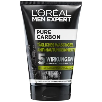 Abbildung von L&#039;Oréal Men Expert tägliches Waschgel gegen unreine Haut für Männer, Gesichtsreinigung Mitesser und Pickel Unreinheiten, Herren Cleanser das Gesicht mit Kohle, Pure Carbon, 1 x 100 ml