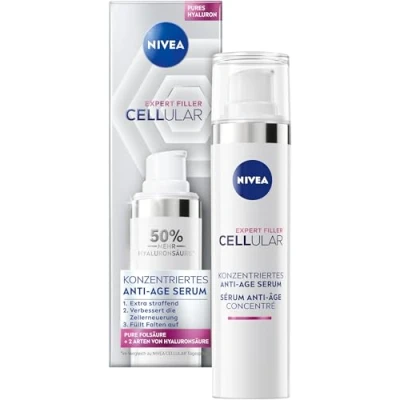 Abbildung von NIVEA Cellular Expert Filler Konzentriertes Anti Age Serum, effektive Gesichtspflege mit Hyaluron und Folsäure, Serum für jünger aussehende Haut (40 ml)