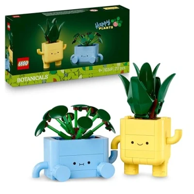 Abbildung von LEGO Botanicals Fröhliche Pflanzen Bastelset für Kinder mit 2 Kunstblumen und farbigen Blumentöpfen Cartoon Gesichtern Geschenkidee Mädchen ab 9 Jahren 10349