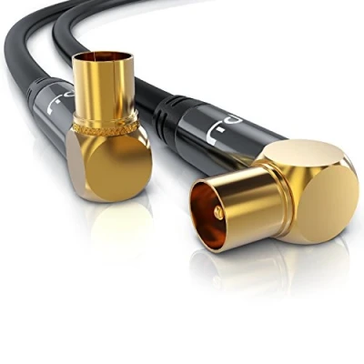 Abbildung von CSL 2m 8k 4k HDTV Antennenkabel 75 Ohm 90 Grad gewinkelt Stecker auf Kupplung DVB T und T2 Radio UKW DAB robuste Vollmetallstecker hochdichte Schirmung