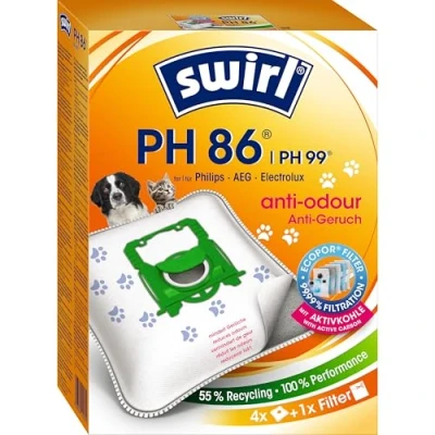 Abbildung von Swirl PH 86 EcoPor Anti Geruch Staubsaugerbeutel für AEG, Dirt Devil, Electrolux, Philips, 4 Beutel