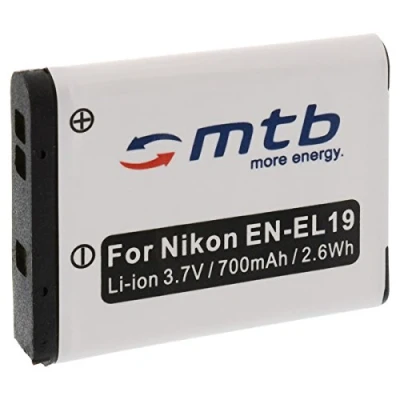 Abbildung von Ersatz Akku EN EL19 kompatibel mit Nikon S7000, S6800, S5200, S3600, S4400, S2500, S100, S32 / A300, A100, W100… s.Liste