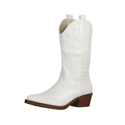 Abbildung von Elara Damen Cowboy Stiefel Biker Boots Chunkyrayan 301 A32P Weiss 40