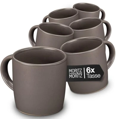 Abbildung von Moritz &amp; NORDIC Kaffeetassen Set 6 teilig Grau ca. 300ml aus hochwertigem Steinzeug Stilvolles Design mit Henkel Tassen für Kaffee, Tee, heiße Schokolade, Cappuccino