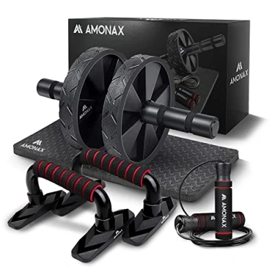 Abbildung von Amonax Bauchroller Liegestützgriffe Springseile fitness sportgeräte bauchmuskeltrainer für zuhause, ab roller trainingsgerät set, wheel workout bauchtrainer home sport equipment