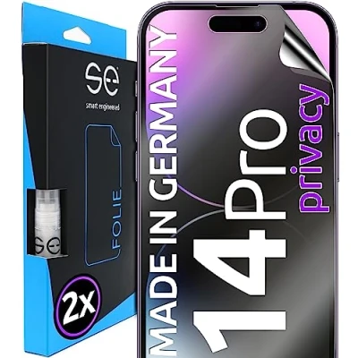 Abbildung von 2x se® 3D SCHUTZFOLIE Privacy für Apple iPhone 14 Pro,Blickschutz, 100% Fingerabdruck &amp; FaceID kompatibel, einfache blasenfreie Installation, Ultra Klar, Stoß Kratzfest, aus Deutschland